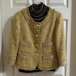 Talbots Mustard Tweed Frayed Collar Button Front Jacket